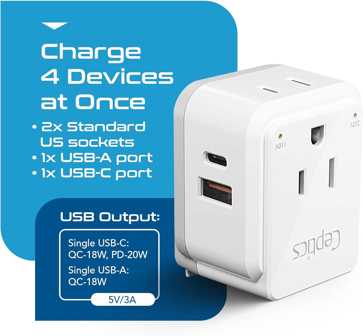 Europe Plug Adapter, 20W PD & QC, Safe Dual USB & USB-C 3.1A - 2 USA Outlet - Compact & Powerful - Use Euro, Greece, Italy, Switzerland, Turkey, Portugal - Includes Type C Swadapt Attachment